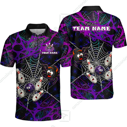Custom Bowling Jersey Polo Shirt, Spider Bowling, Personalize Name and Team Name