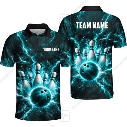 Custom Bowling Jersey Polo Shirt, Electric Lightning Storm Bowling, Custom Bowling Jersey Team Shirt For Players With Name and Team Name