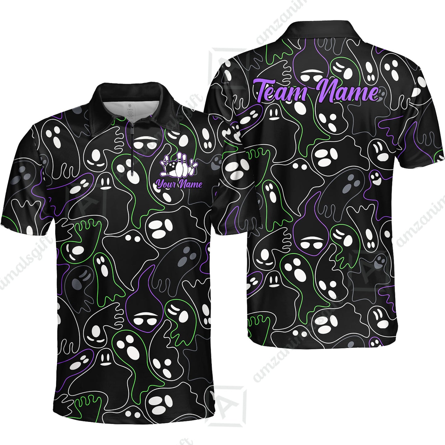 Custom Bowling Jersey Polo Shirt, Halloween Ghost Bowling, Custom Bowling Jersey Team Shirt For Players With Name & Team Name