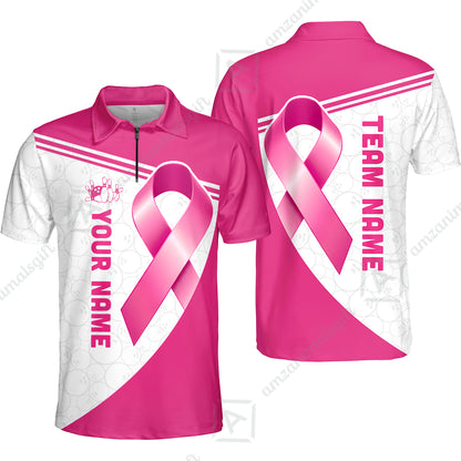 Custom Bowling Jersey Polo Shirt, Bowling Awareness Ribbon, Personalized Name And Team Name