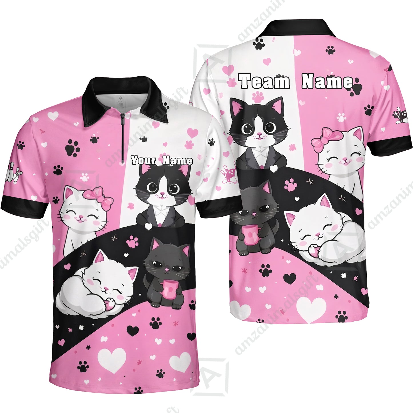 Custom Bowling Jersey Polo Shirt,  Meow Moments, Custom Bowling Jersey Team Shirt For Players With Name and Team Name