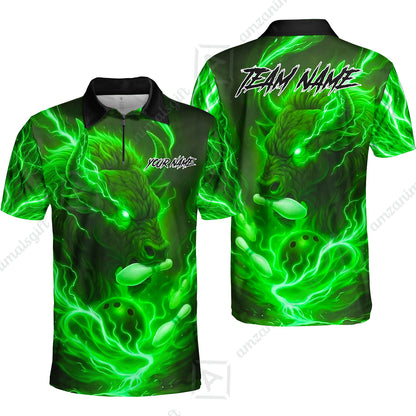 Custom Bowling Jersey Polo Shirt, Charging Bull Bowling Custom Bowling Jersey Team Shirt For Players With Name & Team Name