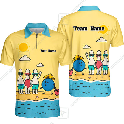 Custom Bowling Jersey Polo Shirt, Funny Summer Beach Holiday Pins, Custom Bowling Jersey Team Shirt For Players With Name and Team Name