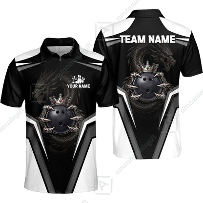 Custom Bowling Jersey Polo Shirt, Gothic Dark Dragon Royal Crown, Custom Bowling Jersey Team Shirt For Players With Name and Team Name