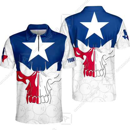 Custom Bowling Jersey Polo Shirt, Bowling Texas Flag Skull, Custom Bowling Jersey Team Shirt For Players With Name and Team Name