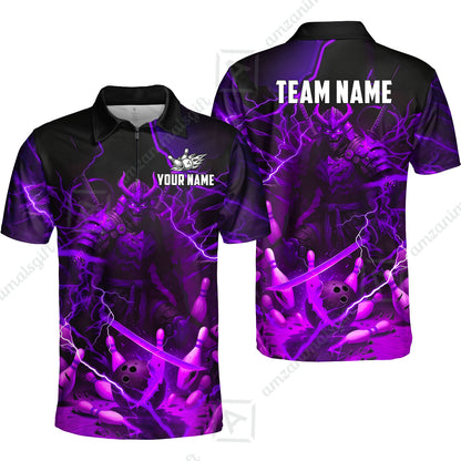 Custom Bowling Jersey Polo Shirt, Fiery Samurai Strike, Custom Bowling Jersey Team Shirt For Players With Name & Team Name