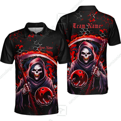 Custom Bowling Jersey Polo Shirt, Red Reaper, Personalized Name And Team Name
