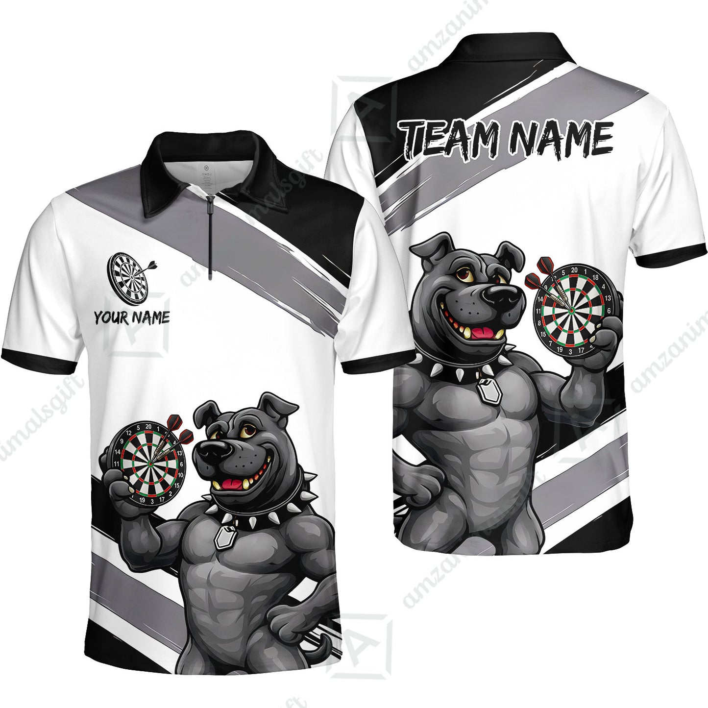 Custom Darts Jersey Polo Shirt, Pitbull Hold Dart Board, Custom Dart Jersey Team Shirt For Players With Name & Team Name
