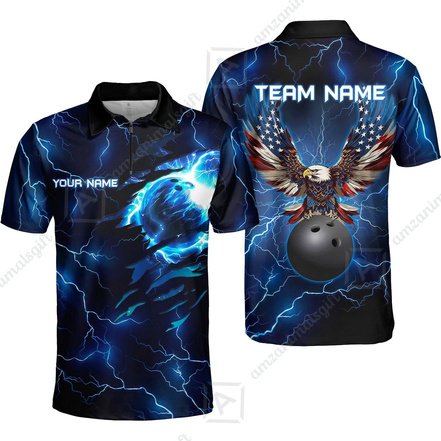 Custom Bowling Jersey Polo Shirt, Patriotic Bald Eagle Bowling, Custom Bowling Jersey Team Shirt For Players With Name & Team Name