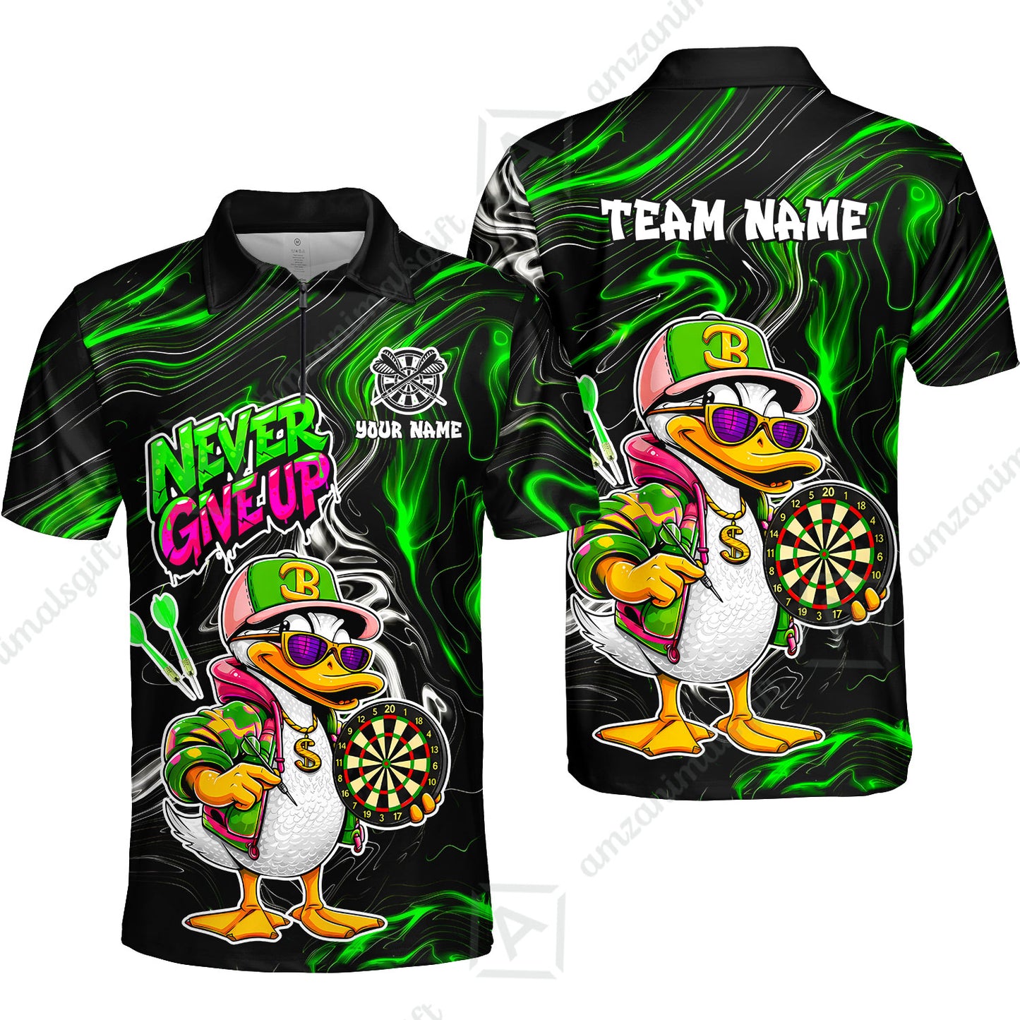 Customized Darts Team Jersey, Duck Never Give Up, Personalized Darts Name And Team Name