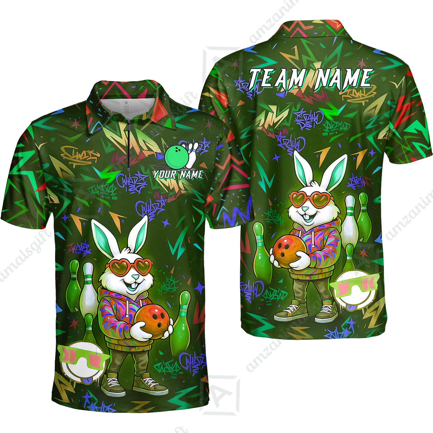 Custom Hip Hop Rabbit Bowling Jersey Polo Shirt, Custom Hip Hop Rabbit Bowling Jersey Team Shirt For Players With Name & Team Name