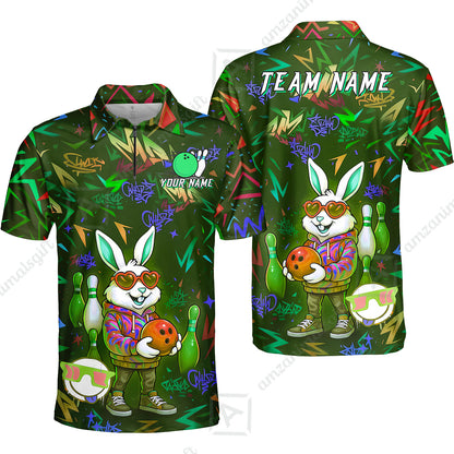 Custom Hip Hop Rabbit Bowling Jersey Polo Shirt, Custom Hip Hop Rabbit Bowling Jersey Team Shirt For Players With Name & Team Name