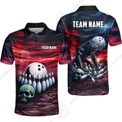 Custom Full Moon Werewolf Bowling Jersey Polo Shirt, Custom Full Moon Werewolf Bowling Jersey Team Shirt For Players With Name & Team Name