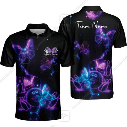 Custom Bowling Jersey Polo Shirt, Bowling Butterfly Universe, Custom Bowling Jersey Team Shirt For Players With Name and Team Name