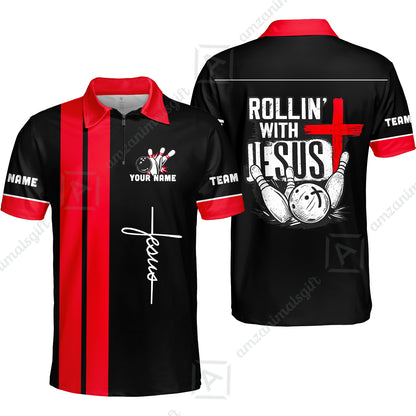 Custom Bowling Jersey Polo Shirt, Rollin With Jesus Bowling Custom Bowling Jersey Team Shirt For Players With Name & Team Name