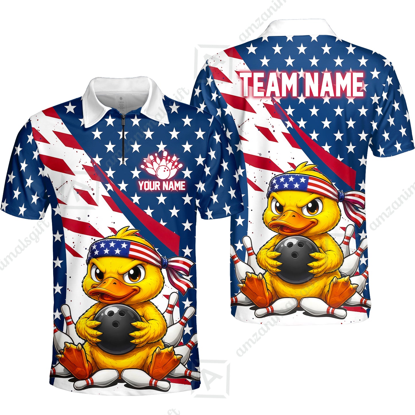 Custom Bowling Jersey Polo Shirt, Bowling US Duck, Personalize Name and Team Name