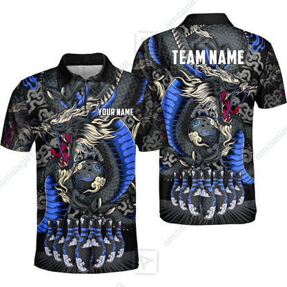 Custom Bowling Jersey Polo Shirt, Oriental Jade Dragon & Classic Clouds, Custom Bowling Jersey Team Shirt For Players With Name & Team Name