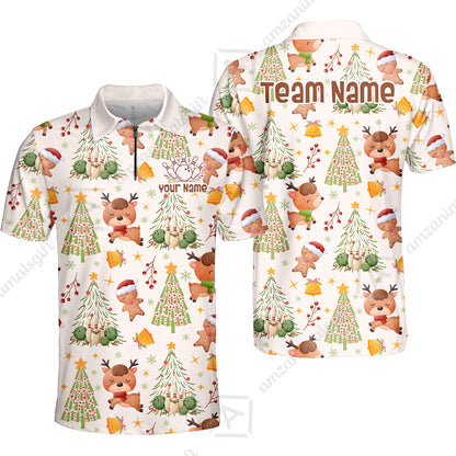 Custom Bowling Jersey Polo Shirt, Reindeer Christmas Bowling, Custom Bowling Jersey Team Shirt For Players With Name & Team Name