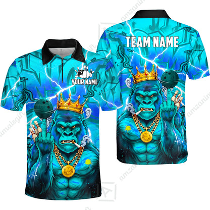 Custom Bowling Jersey Polo Shirt, Rebellious Gorilla King & Street Graffiti, Custom Bowling Jersey Team Shirt For Players With Name & Team Name