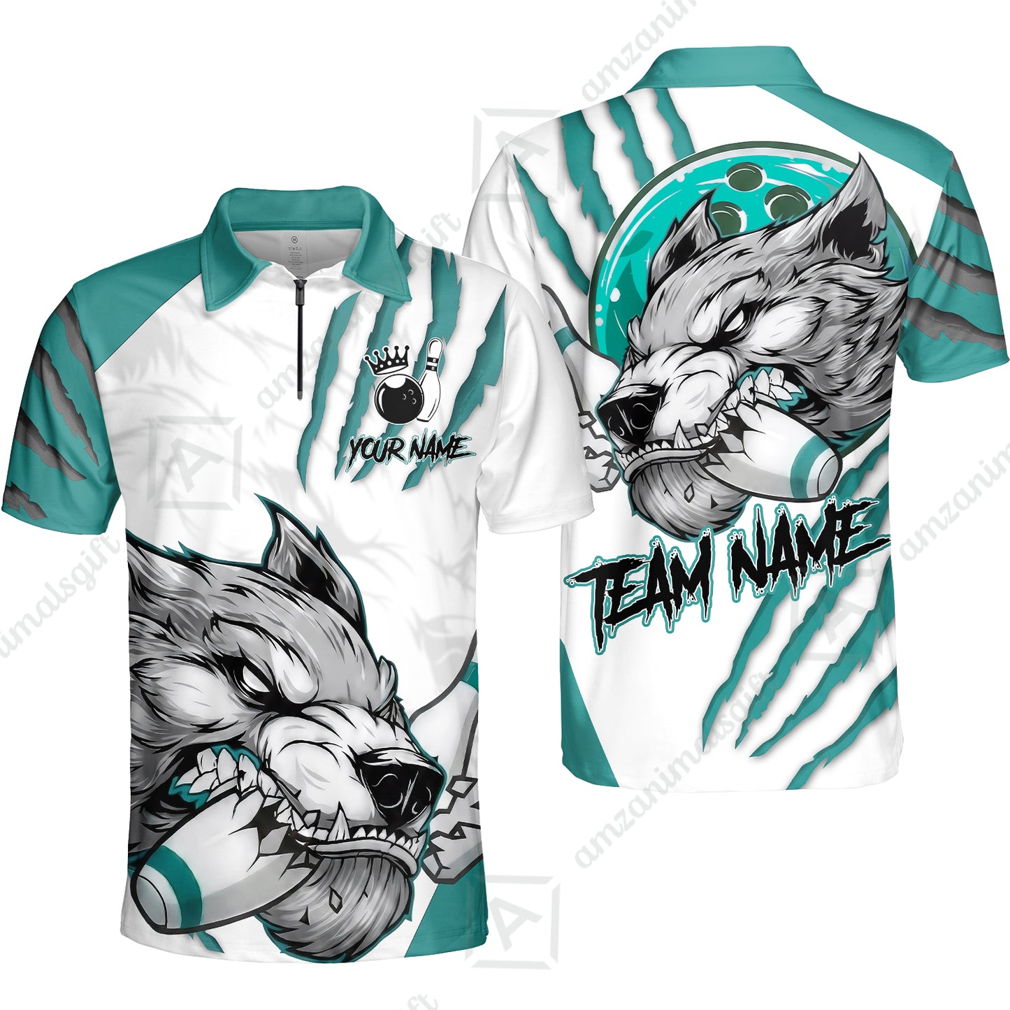 Customized Bowling Jerseys, Fierce Wolf Artwork Scratch, Uniform Bowling - Personalized Name And Team Name