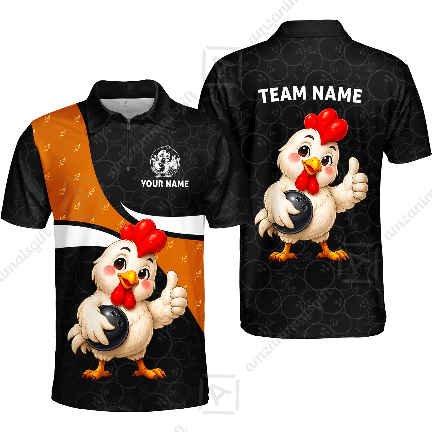 Custom Bowling Jersey Polo Shirt, Happy Chick, Custom Bowling Jersey Team Shirt For Players With Name and Team Name