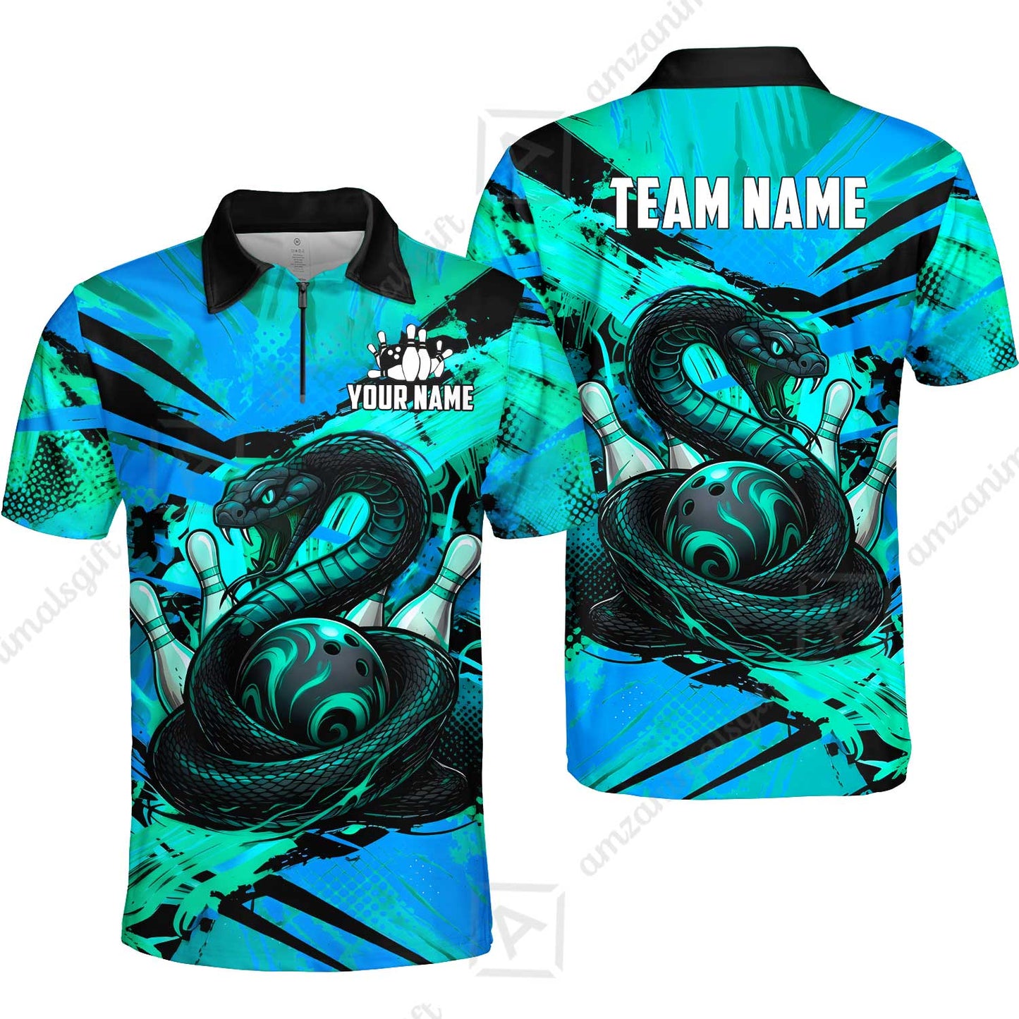 Custom Bowling Jersey Polo Shirt, Viper Venom Strike & Cyberpunk Splash, Custom Bowling Jersey Team Shirt For Players With Name & Team Name