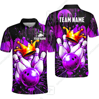Custom Bowling Jersey Polo Shirt, Neon King Crown, Custom Bowling Jersey Team Shirt For Players With Name and Team Name