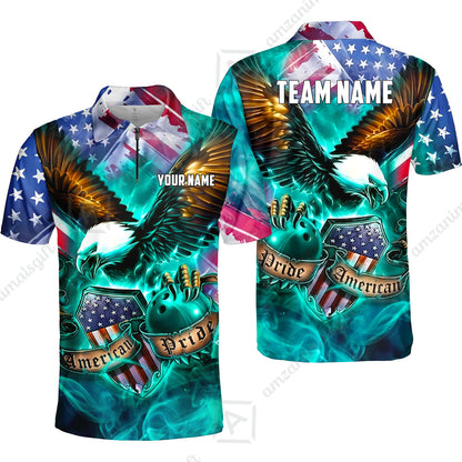 Custom Bowling Jersey Polo Shirt, American Pride Eagle, Personalized Name & Team Name