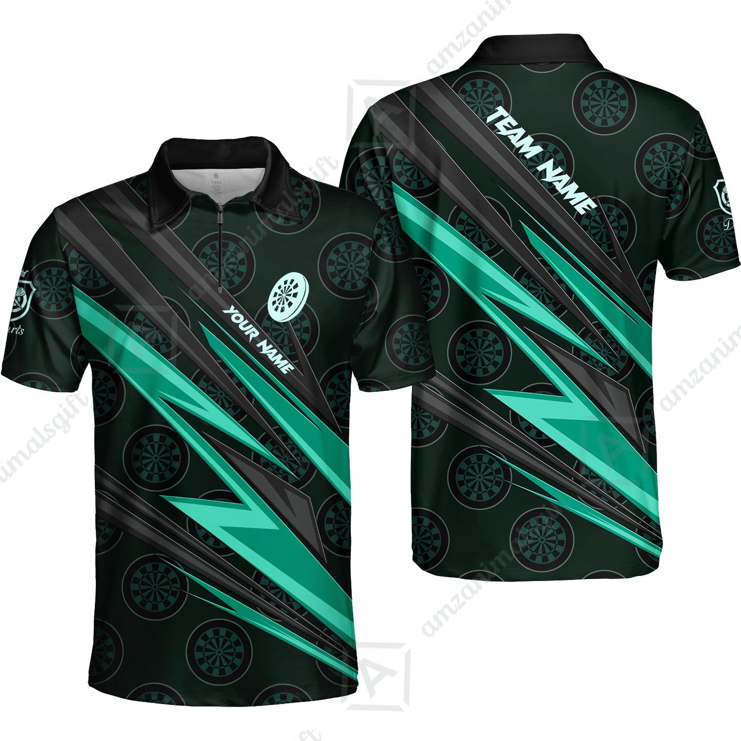 Custom Turquoise Dartboard Pattern Darts Men Polo Shirt Team,  Custom Darts Team Jerseys Uniform, Personalized Name And Team Name Shirts