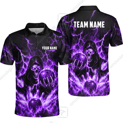 Custom Bowling Jersey Polo Shirt, Lightning Grim Reaper, Custom Bowling Jersey Team Shirt For Players With Name & Team Name
