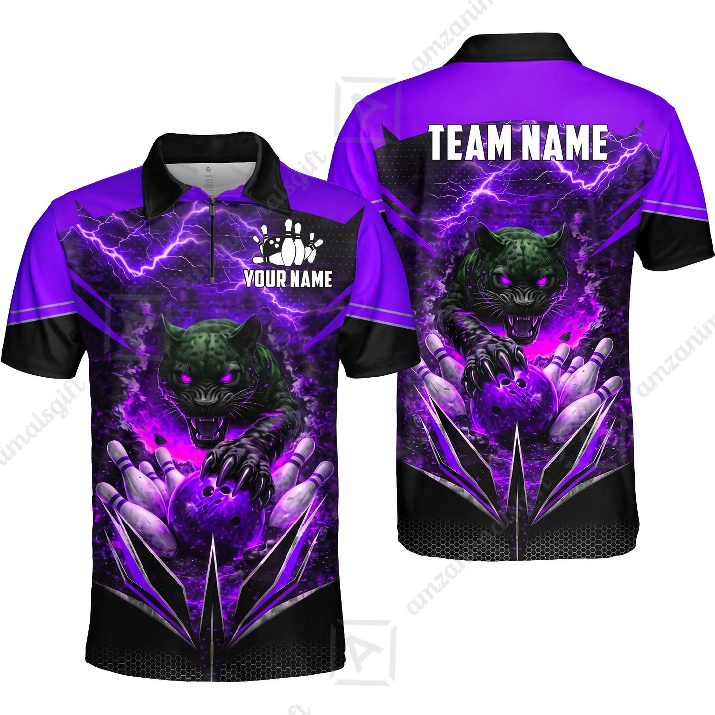 Custom Bowling Jersey Polo Shirt, Electric Panther Bowling, Personalized Name & Team Name