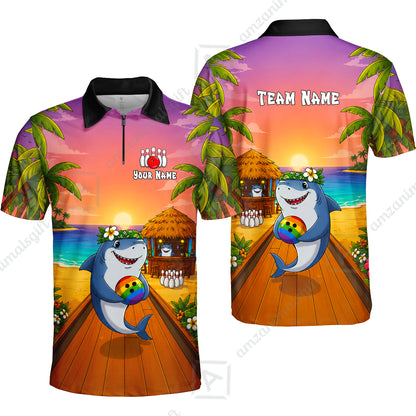 Custom Bowling Jersey Polo Shirt, Shark Strike, Custom Bowling Jersey Team Shirt For Players With Name and Team Name
