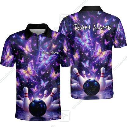 Custom Bowling Jersey Polo Shirt, Galaxy Butterfly Aesthetic Bowling, Custom Bowling Jersey Team Shirt For Players With Name & Team Name