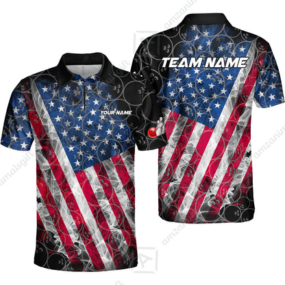 Custom Bowling Jersey Polo Shirt, Patriotic Smokey American Flag, Custom Bowling Jersey Team Shirt For Players With Name & Team Name