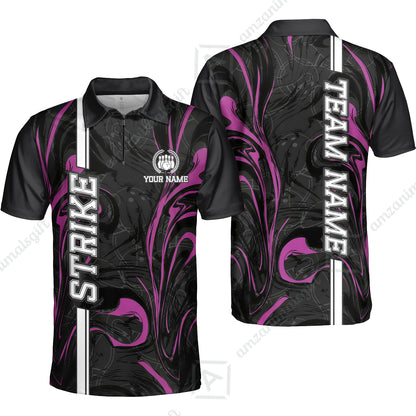 Customized Bowling Unisex Polo Shirt, Bowling Black And Pink Marble Art, Bowling Uniform - Personalized Name And Team Name