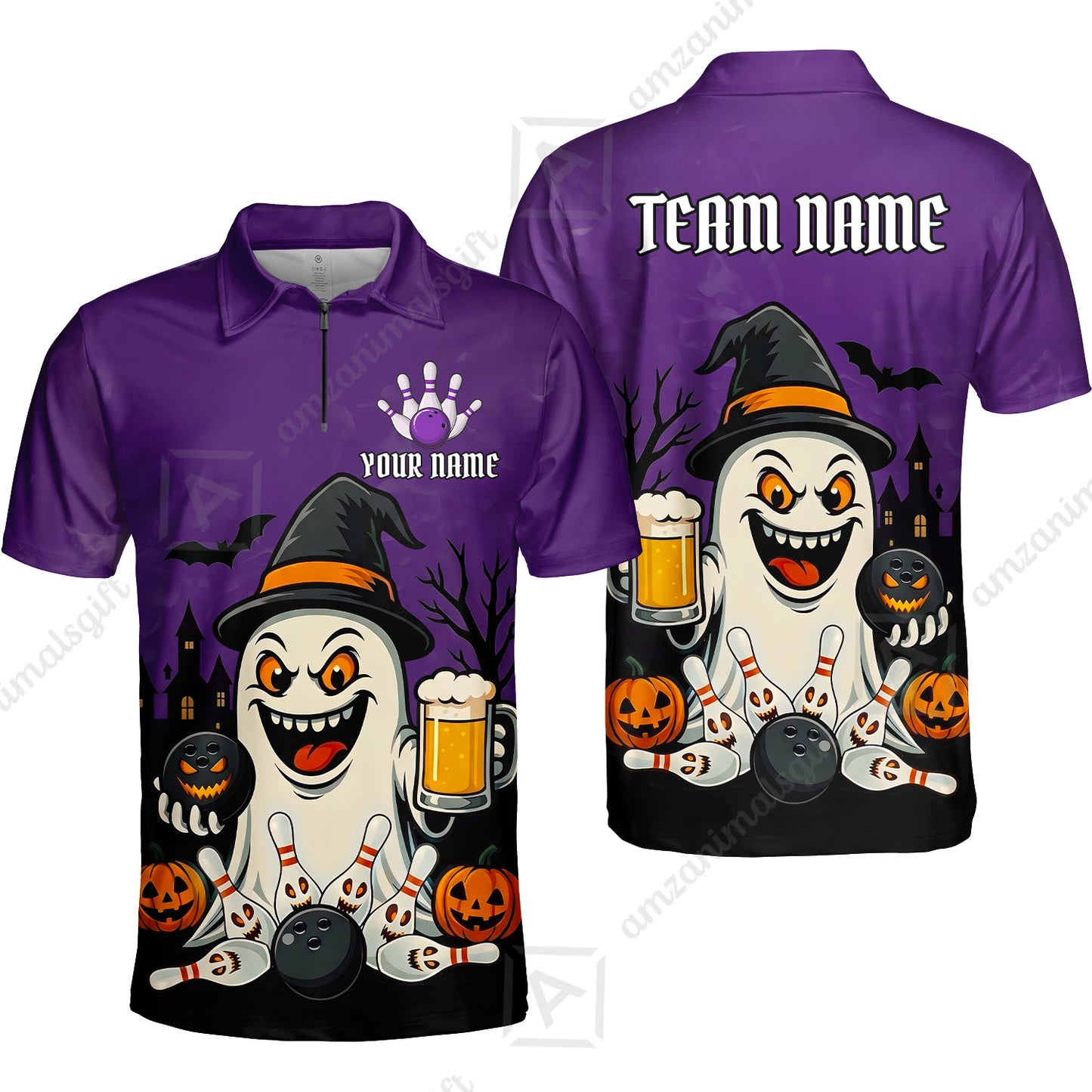 Custom Bowling Jersey Polo Shirt, Bowling Halloween Witch, Custom Bowling Jersey Team Shirt For Players With Name & Team Name
