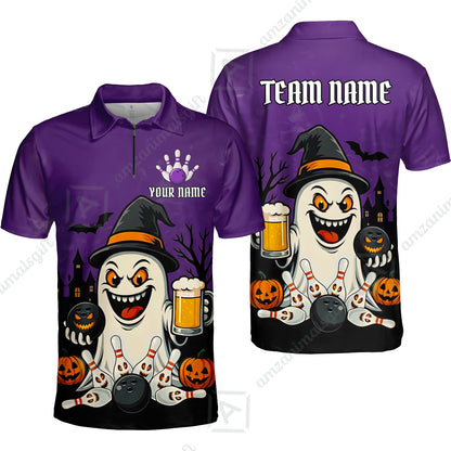 Custom Bowling Jersey Polo Shirt, Bowling Halloween Witch, Custom Bowling Jersey Team Shirt For Players With Name & Team Name