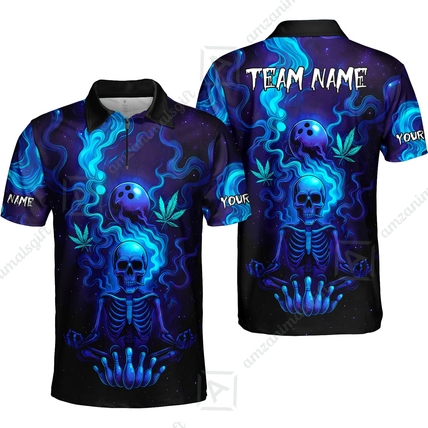 Custom Bowling Team Unisex Polo Shirt, Neon Skull CNB Bowling Custom Shirt Featuring Personalized Name and Team Name