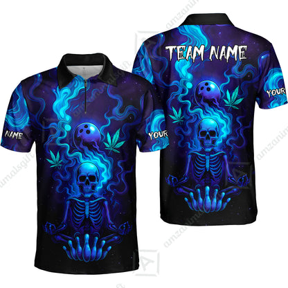Custom Bowling Team Unisex Polo Shirt, Neon Skull CNB Bowling Custom Shirt Featuring Personalized Name and Team Name