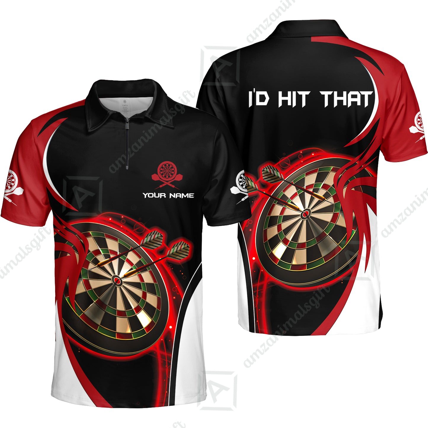 Personalised Darts Men Polo Shirts, I'D Hit That Darts Red Black Background Custom Name  Polo Shirts
