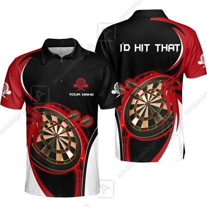 Personalised Darts Men Polo Shirts, I'D Hit That Darts Red Black Background Custom Name  Polo Shirts