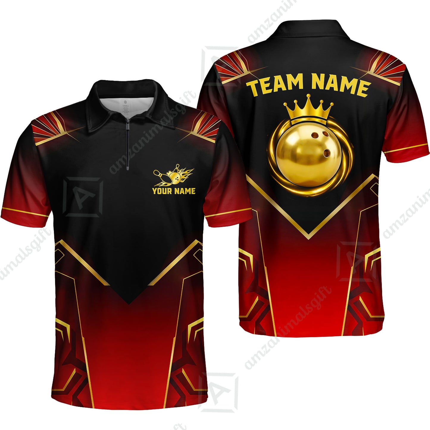 Custom Bowling Jersey Polo Shirt, Luxury Regal Golden Crown, Custom Bowling Jersey Team Shirt For Players With Name and Team Name