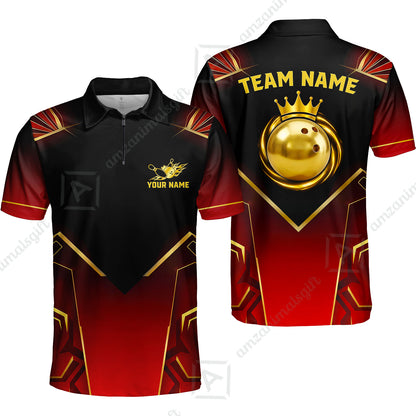 Custom Bowling Jersey Polo Shirt, Luxury Regal Golden Crown, Custom Bowling Jersey Team Shirt For Players With Name and Team Name