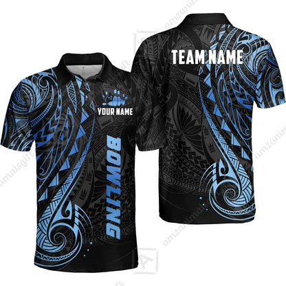 Custom Bowling Jersey Polo Shirt, Polynesian Maori Tribal Tattoo Bowling, Custom Bowling Jersey Team Shirt For Players With Name and Team Name