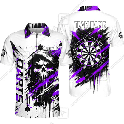 Custom Darts Jersey Polo Shirt, Grim Reaper Sketch Splatter, Custom Dart Jersey Team Shirt For Players With Name & Team Name