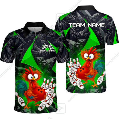 Custom Bowling Jersey Polo Shirt, Crazy Chicken Bowling Custom Bowling Jersey Team Shirt For Players With Name & Team Name