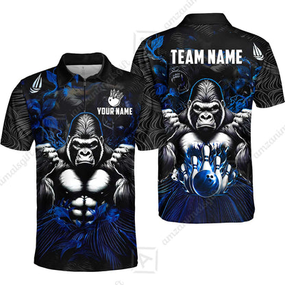 Custom Bowling Jersey Polo Shirt, Furious Gorilla Mascot, Custom Bowling Jersey Team Shirt For Players With Name & Team Name