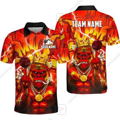 Custom Bowling Jersey Polo Shirt, Rebellious Gorilla King & Street Graffiti, Custom Bowling Jersey Team Shirt For Players With Name & Team Name