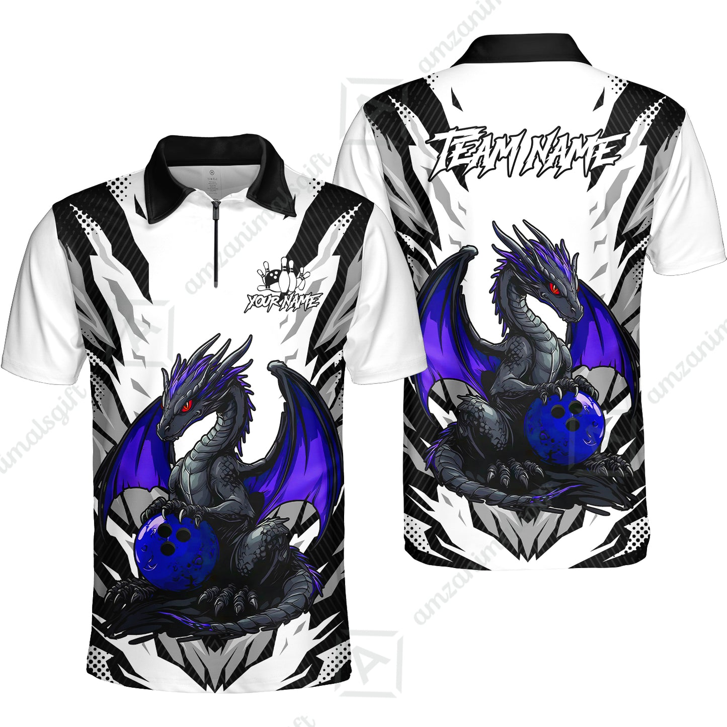 Custom Bowling Jersey Polo Shirt, Dragon Lover Custom Bowling Jersey Team Shirt For Players With Name & Team Name