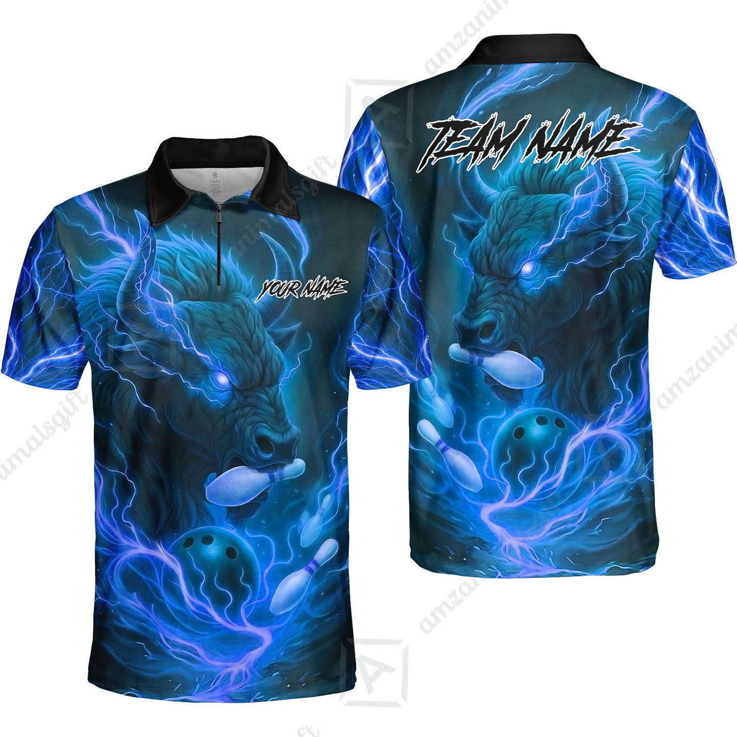 Custom Bowling Jersey Polo Shirt, Charging Bull Bowling Custom Bowling Jersey Team Shirt For Players With Name & Team Name